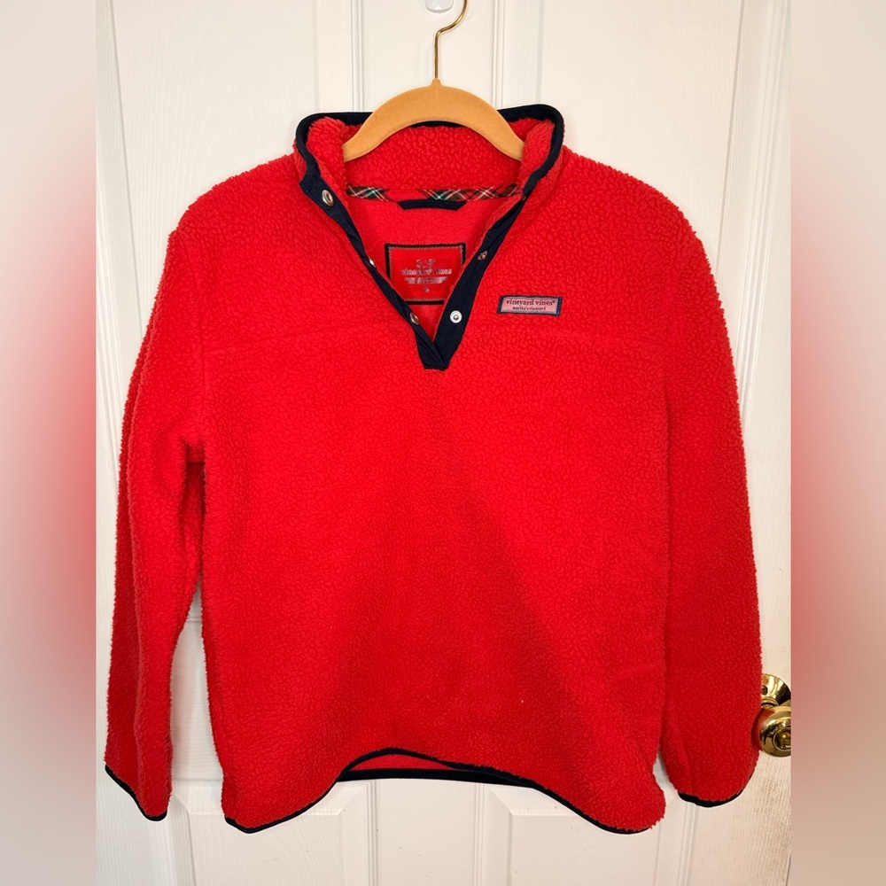 Vineyard Vines Girls Red and Navy Fleece Pullover
